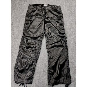 Vintage Blowfish Satin Cargo Pants Womens 10‎ Black Ruched Y2K Futuristic Rave